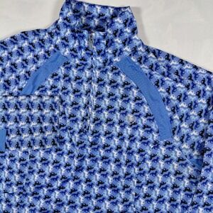 Ariat Tek Sunstopper Womens Blue Horse Print 1/4 Zip L/S Pullover Top Size M